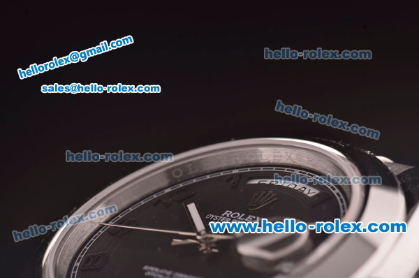 Rolex Day-Date II Asia 2813 Automatic Steel Case/Strap with Black Dial and Black Numeral Markers - Click Image to Close